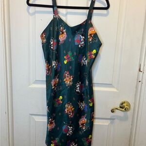 Vintage 1997 Green Looney Tunes Print Satiny Slip Sleep Dress